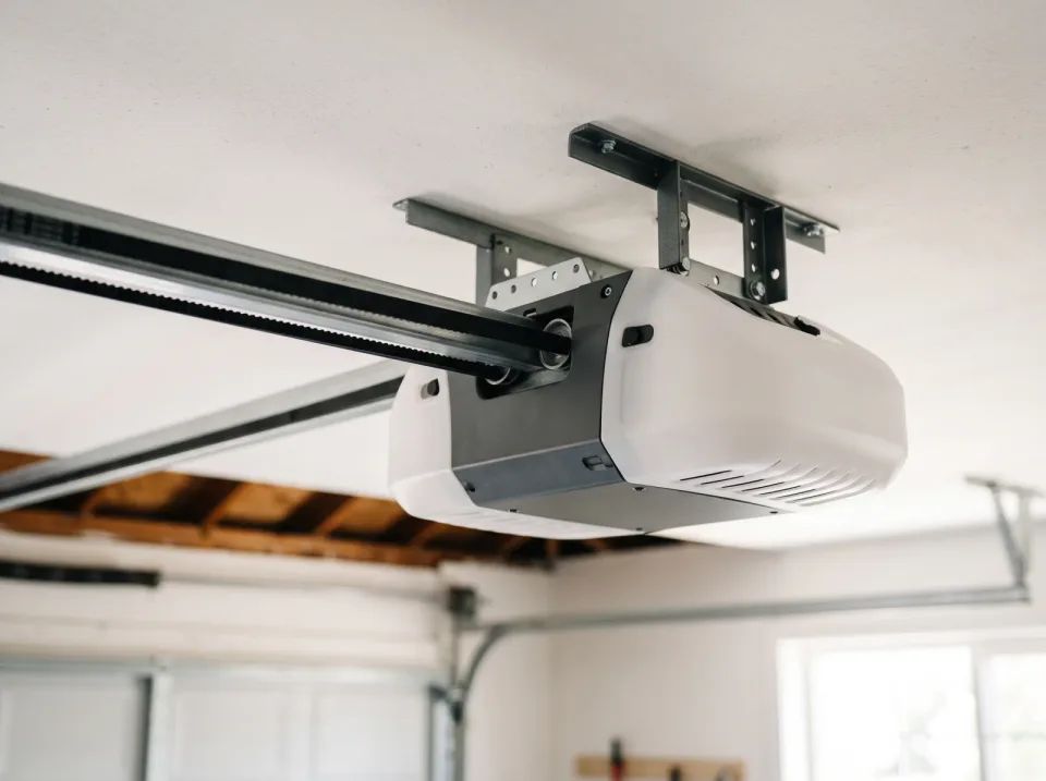 Ceiling-mounted belt-drive garage door opener